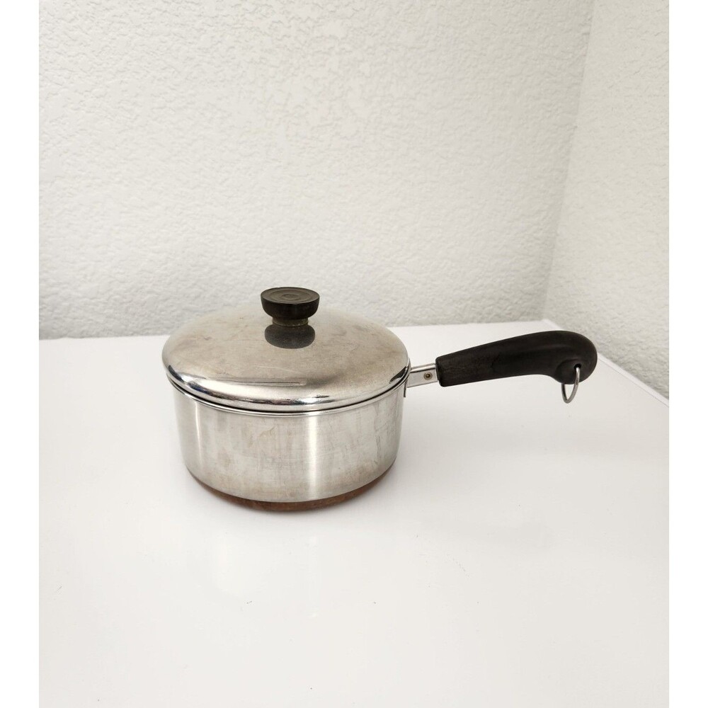 Vtg. Revere Ware 2 Qt Low Profile Sauce Pan W/Lid 1801 Copper Clad Bottom USA